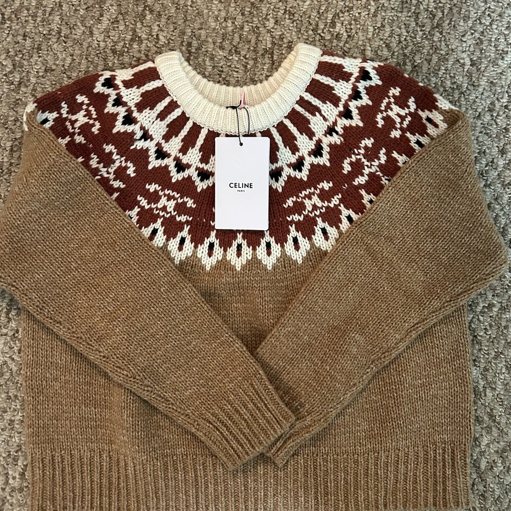 Celine Tan and Cream Patterned Sweater